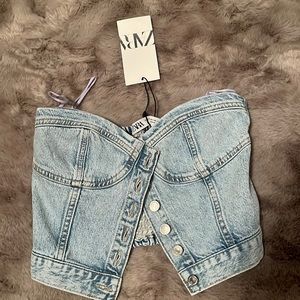 Zara blue denim corset strapless top extra small new without tags